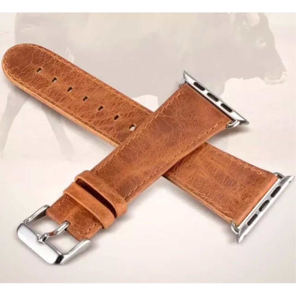 Apple Watch (49/46/45/44 mm) Ersatz Leder Armband im Retro Look (Gelenkumfang 167-222 cm) - Hellbraun