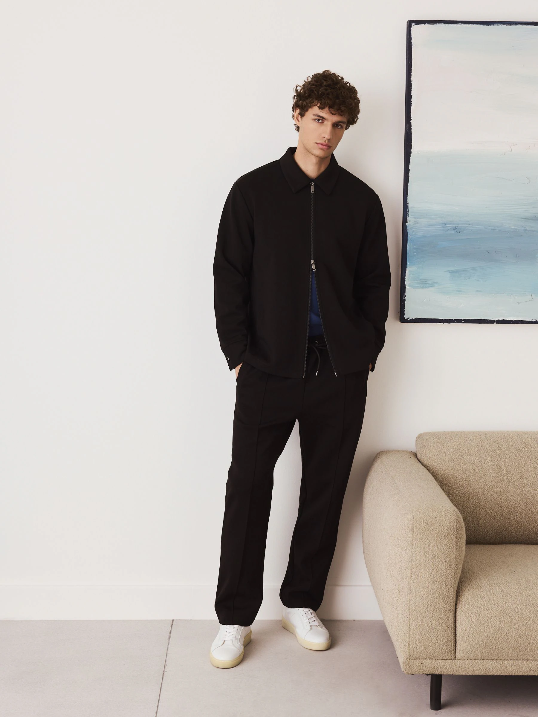 Zwart - Soft Touch Scuba Slim Fit Open Joggers