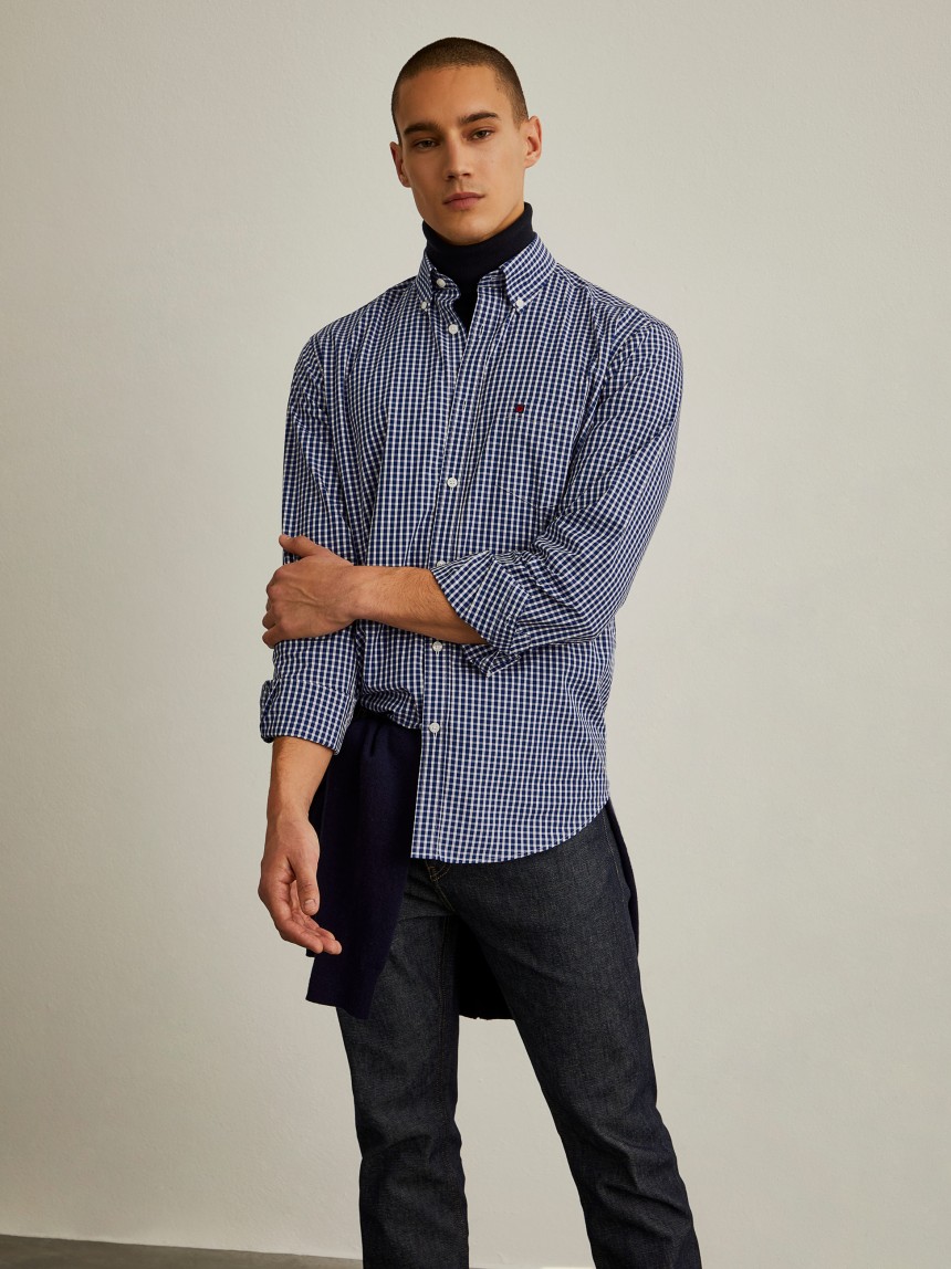 Camisa regular fit com padrão de xadrez