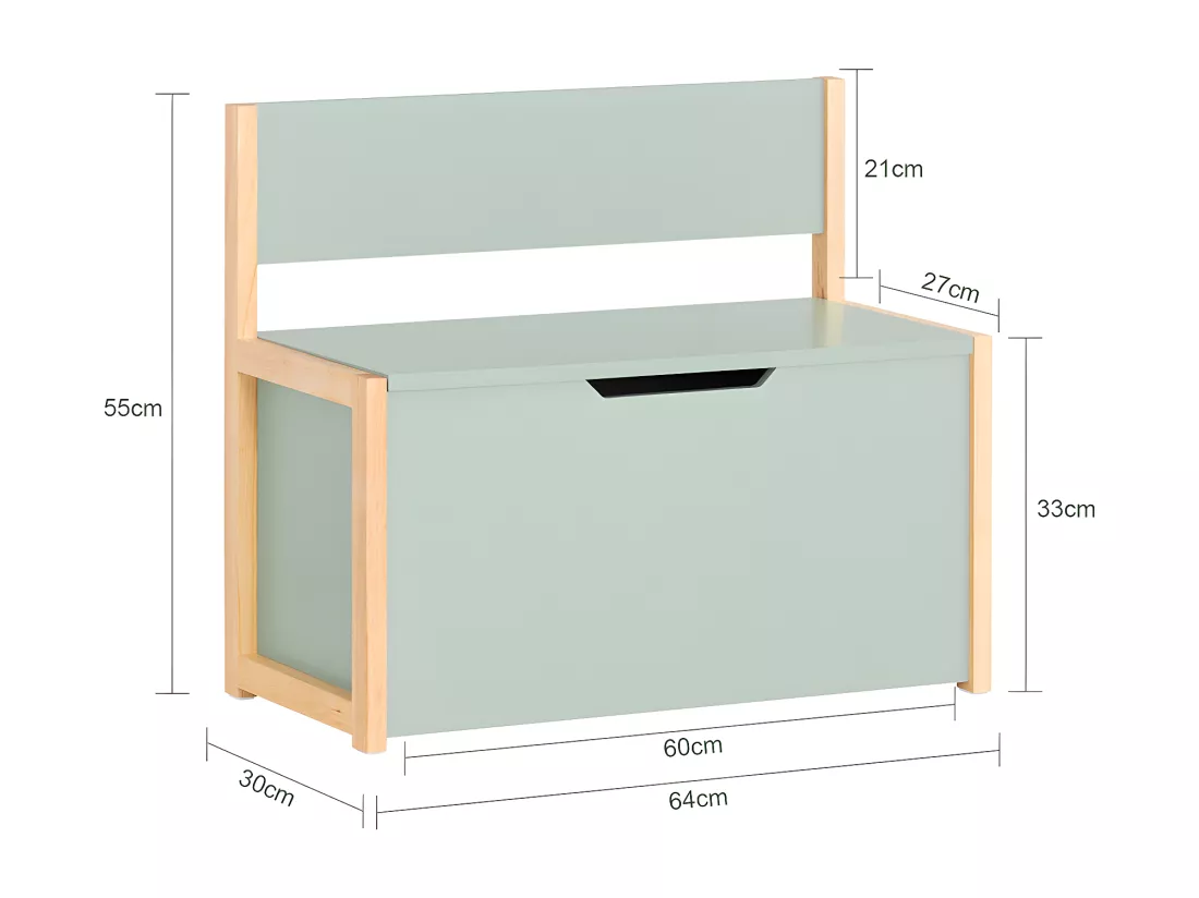 SoBuy Banc Coffre à Jouet pour Enfants, Coffre de Rangement 2 en 1, Banc de Rangement avec Dossier pour Enfant, Meuble de Rangement, Vert, 64x30x55 cm, KMB94-GR