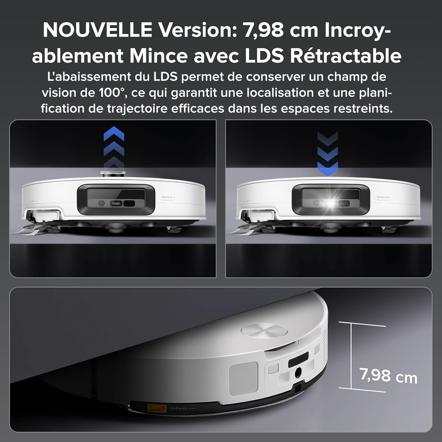 roborock Saros 10 Aspirateur Robot 22000 Pa, Système VibraRise 4.0, Évitement d'obstacles Reactive Al 3.0, Châssis AdaptiLift, Anti-Enchevétrements, Station Tout-en-un (Mise à Niveau du S8 MaxV Ultra)
