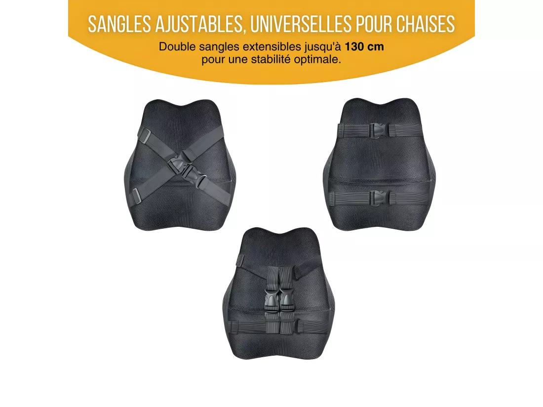 Coussin de Soutien Lombaire Allongé Ergonomique - 45x41x10,5 - en mousse à mémoire de forme - Sangles réglables - INPHYSIO