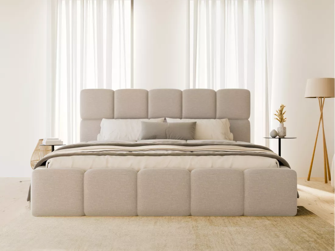 Lit coffre 180 x 200 cm - Tissu chiné - Beige - DAMADO II de Pascal Morabito