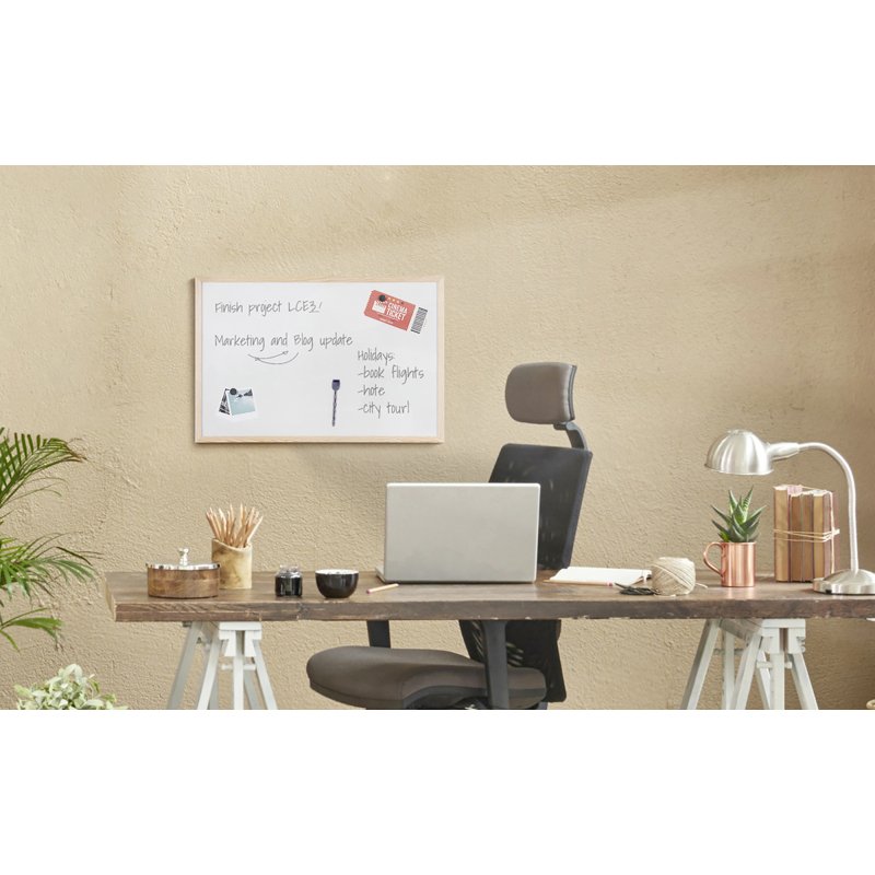 Tableau blanc laqué cadre bois Bi-Office