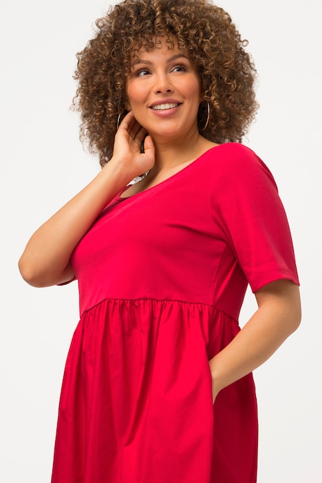 Midikleid, Rippjersey, A-Linie, Rundhals, Halbarm