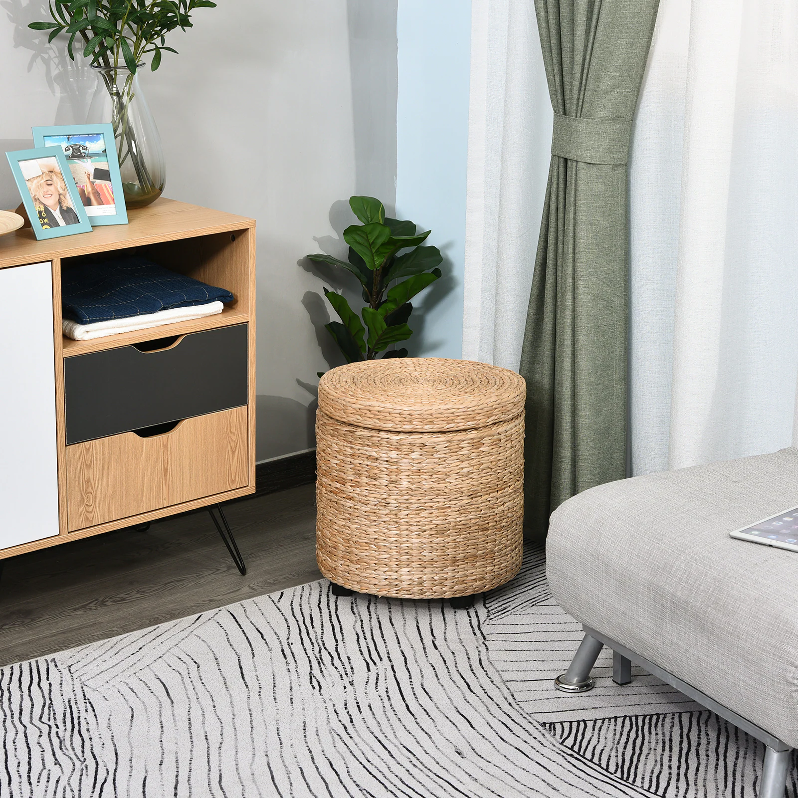 HOMCOM Hocker mit Stauraum khaki 43 x 43 cm (ØxH)