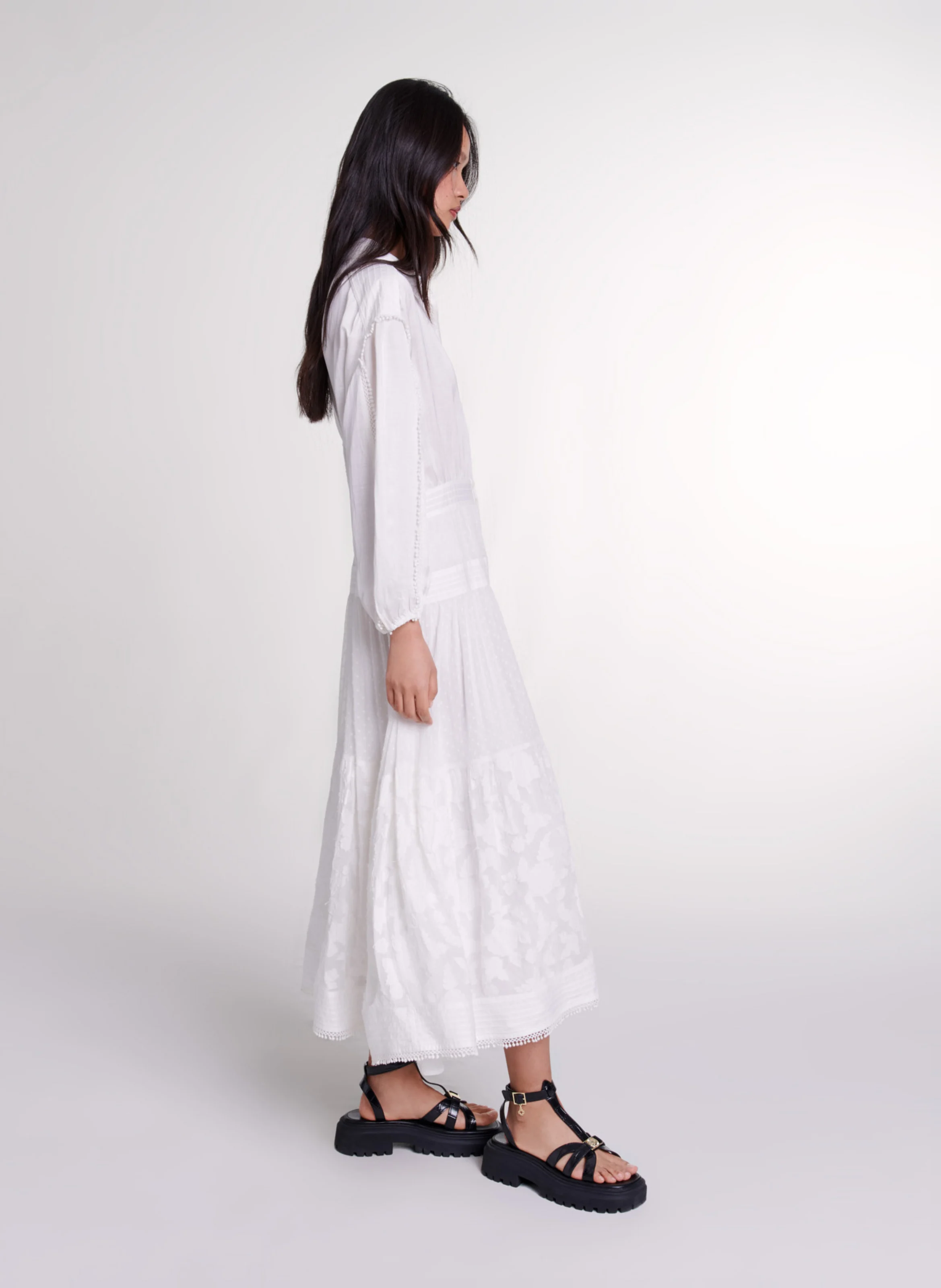 Robe longue patchwork en coton| Blanc
