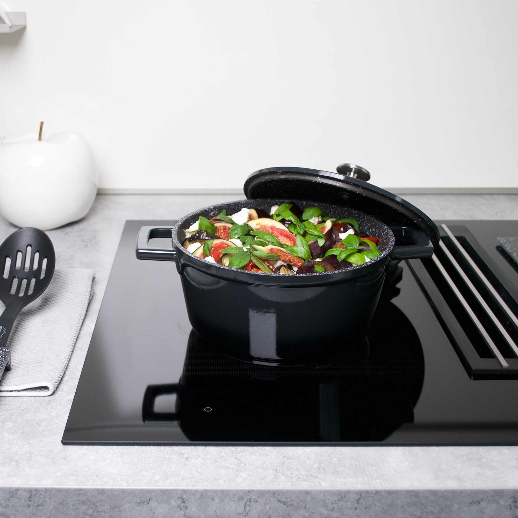 STONELINE® Gourmet Bräter 20 cm mit Deckel, Backofen und Induktion geeignet, Antihaft, schwarz