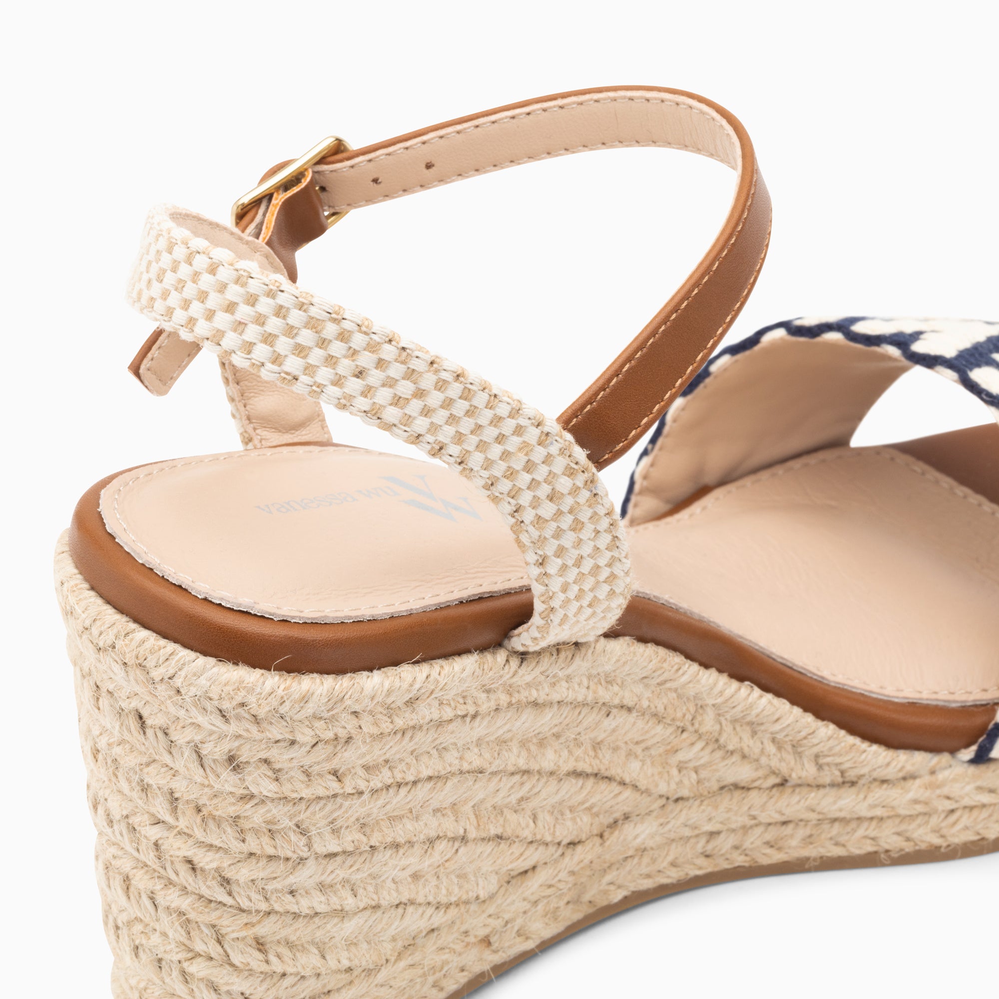 Sandales à talon, Compensées-Sandales compensées Malvina marine en tissu jacquard