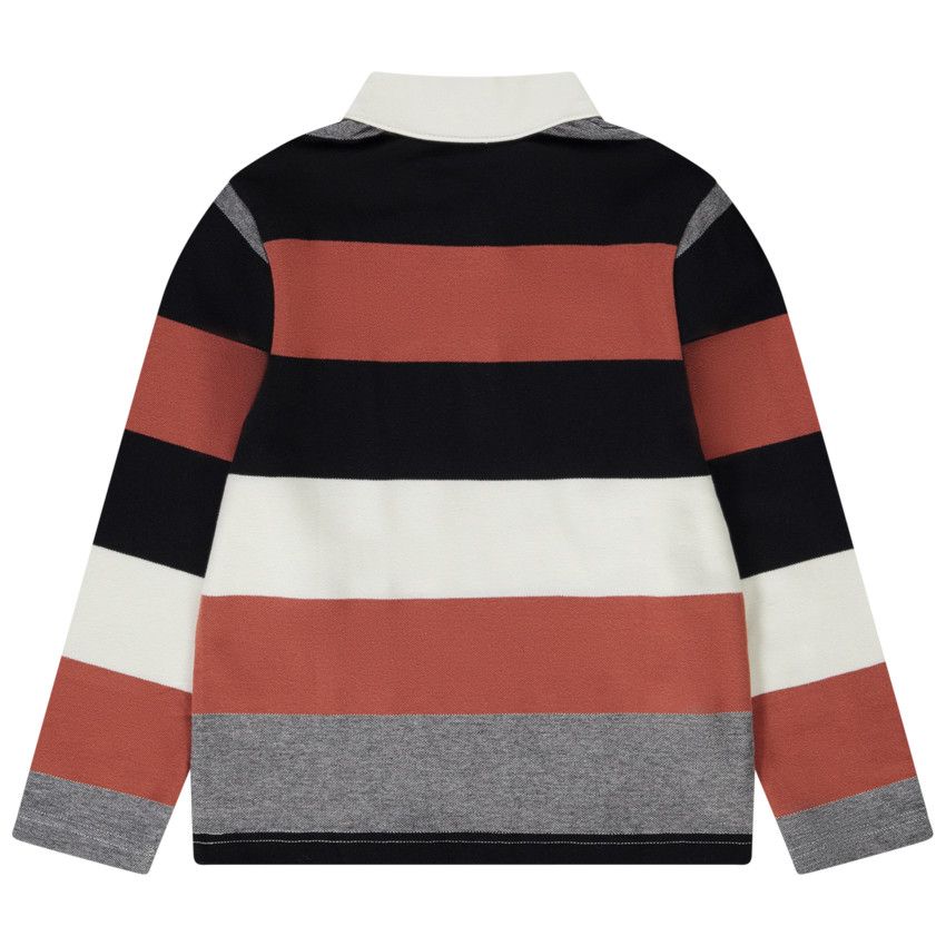 Polo manches longues effet color block pour garçon - Corail