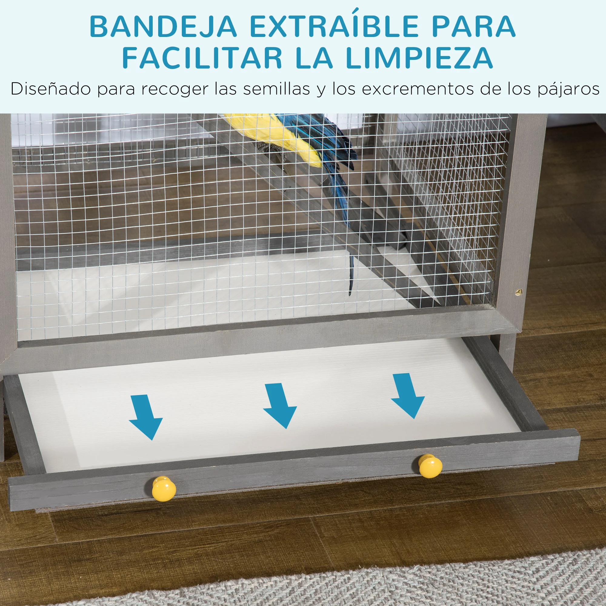 Gaiola grande para pássaros PawHut, 68x63x165 cm, em madeira de abeto, com 2 portas, bandeja removível e telhado de asfalto cinza claro.