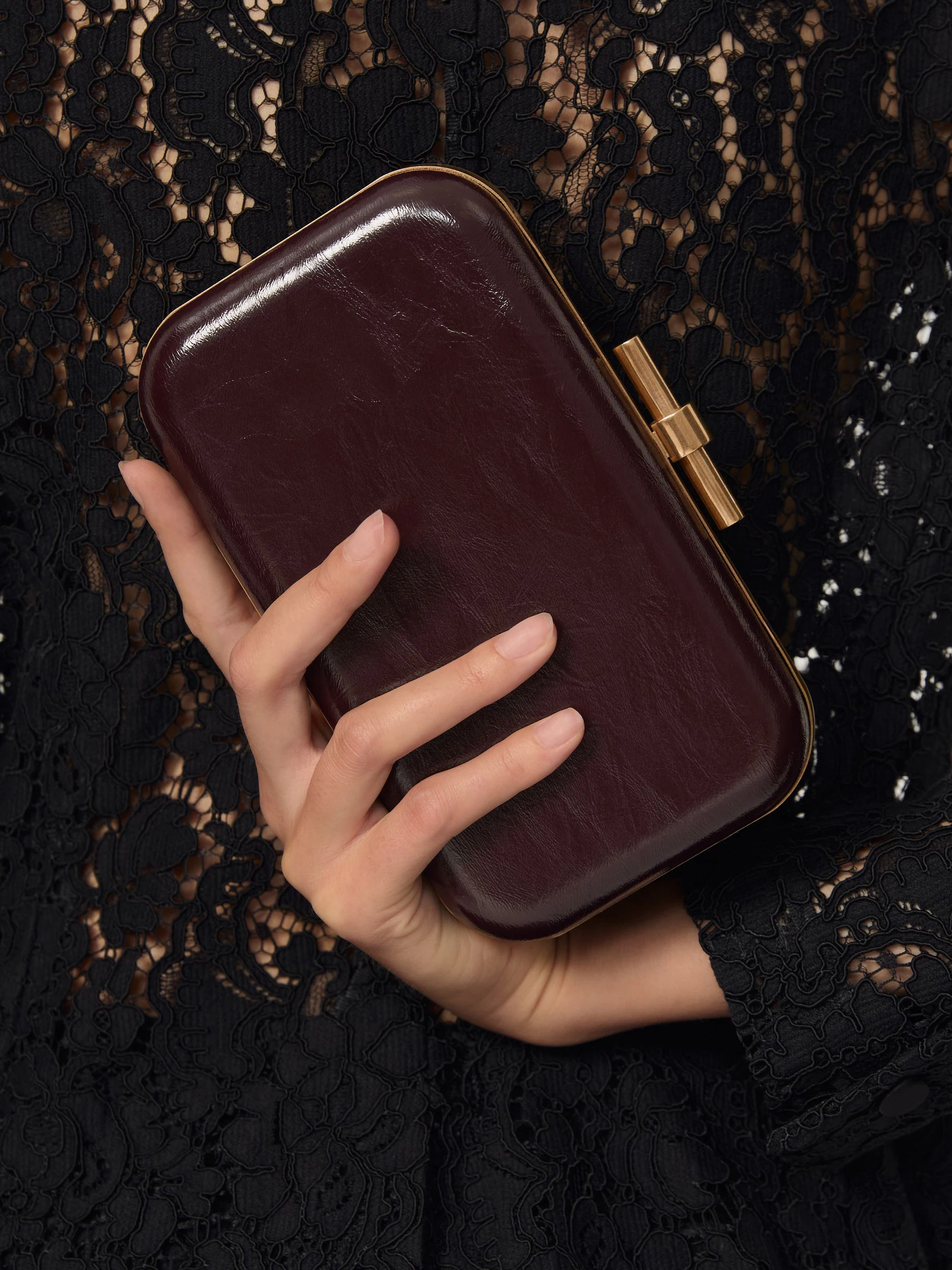 Reiss Junie Patent Box Clutch Bag