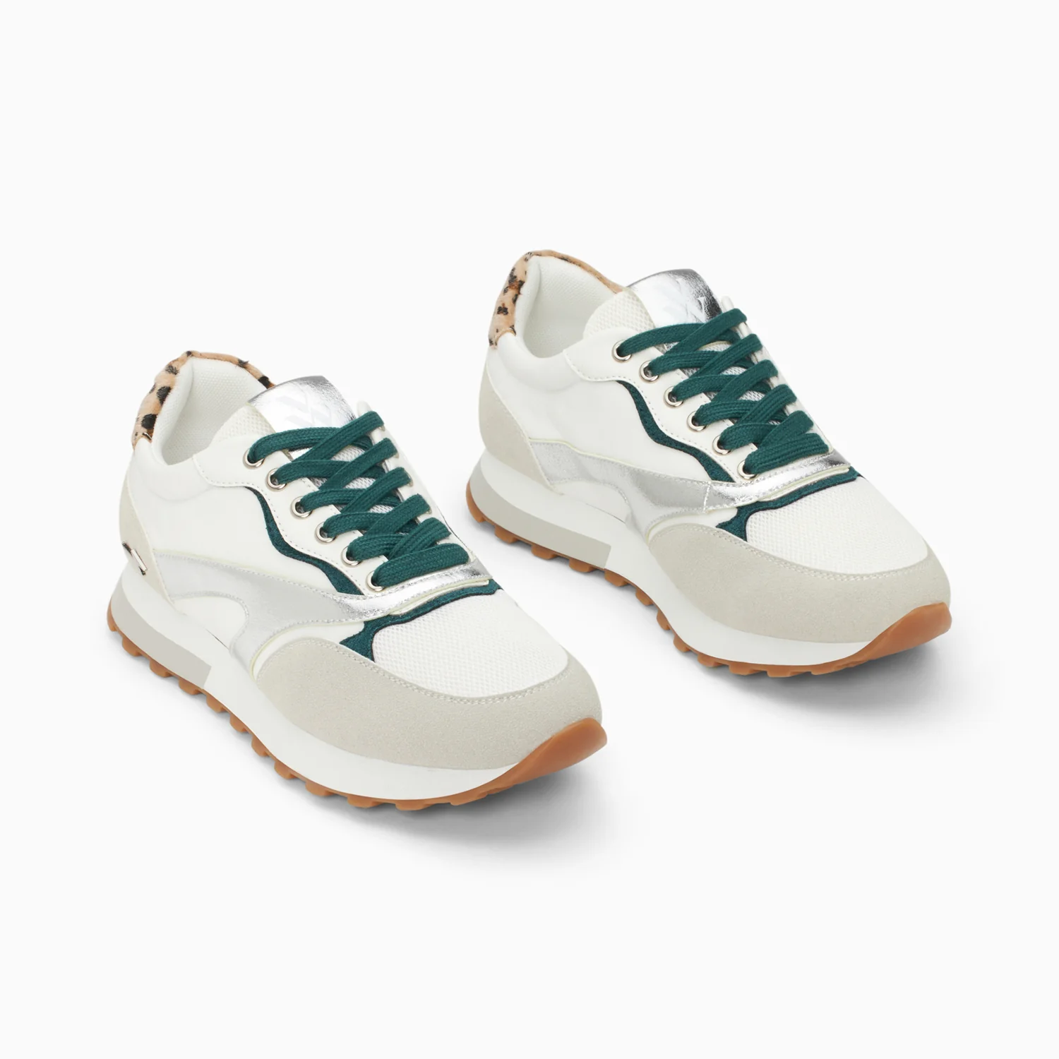 Sneakers-Baskets Jade argent et vert à semelle running