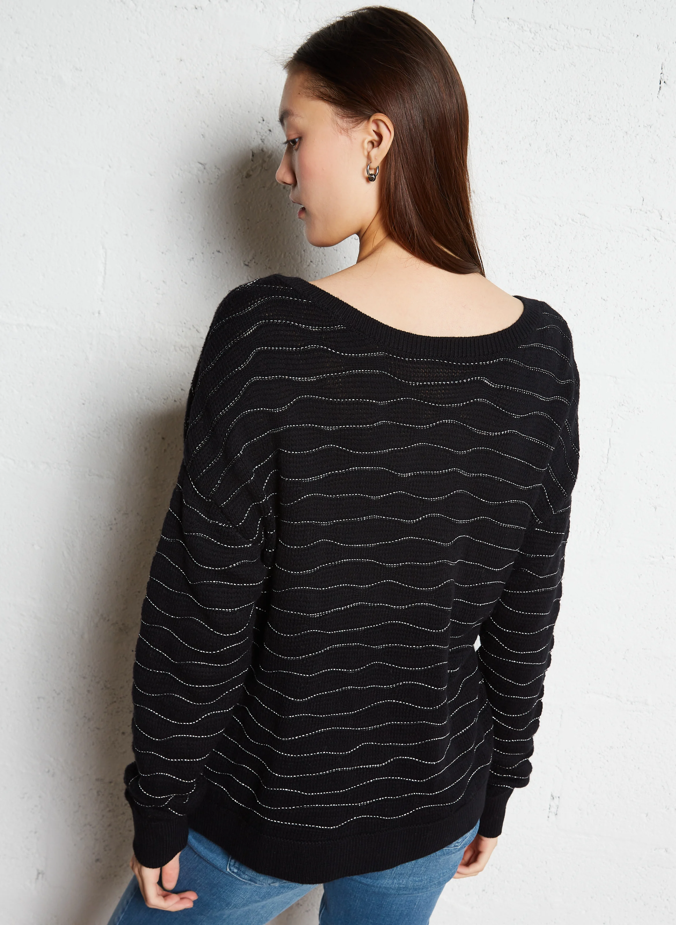 Pull droit en coton mélangé | Noir