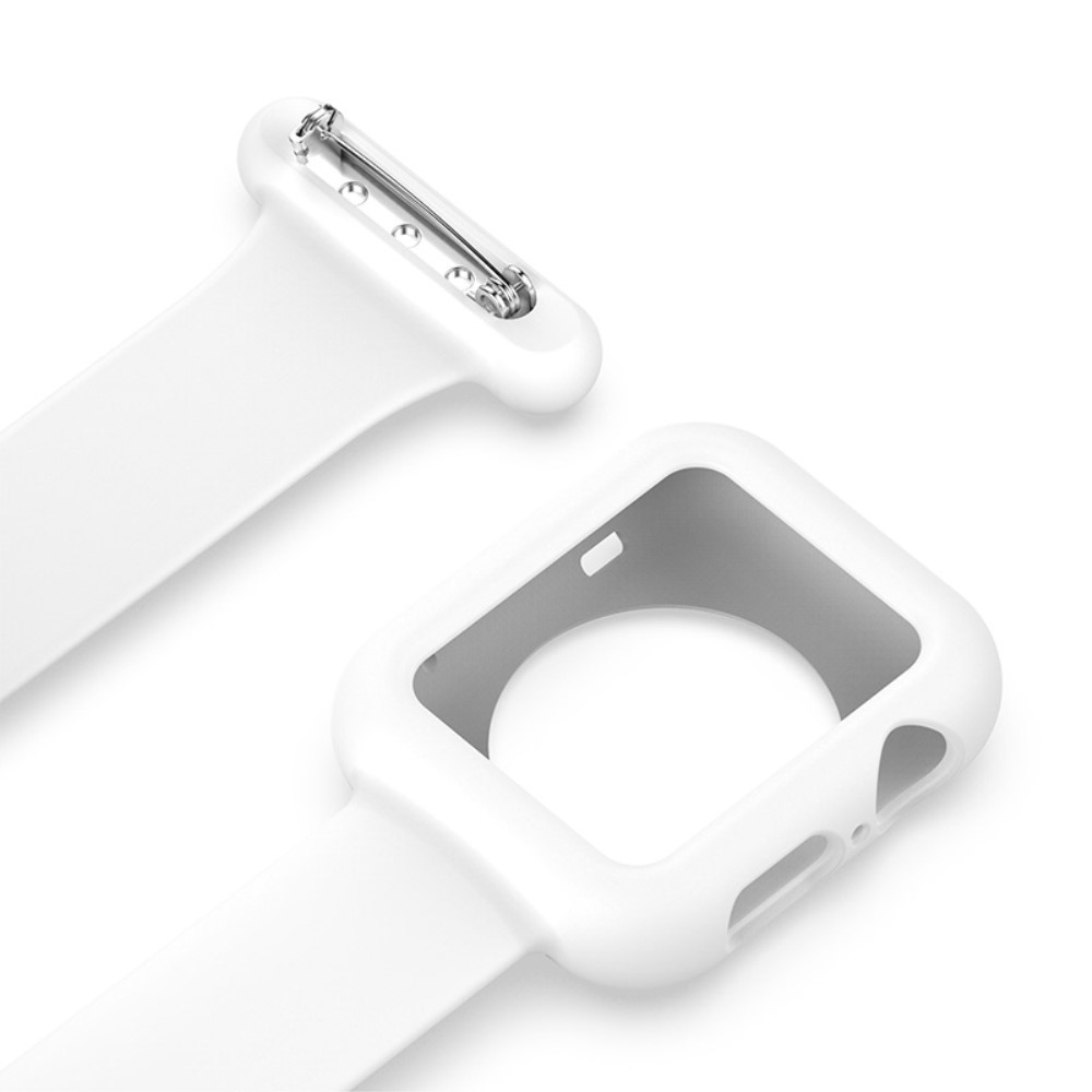 Apple Watch (49/46/45/44 mm) Silikon Uhren Schutzhülle Ansteck Halterung mit Sicherheitsnadel - Weiss