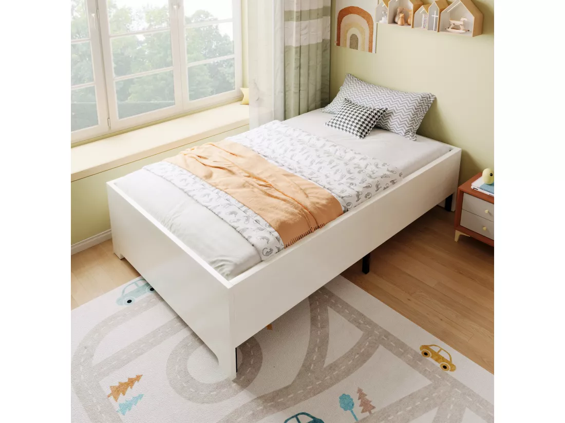 Lit superposé 90 x 200 cm - avec penderie + bureau - étagères ouvertes - avec escalier - blanc (matelas non inclus)
