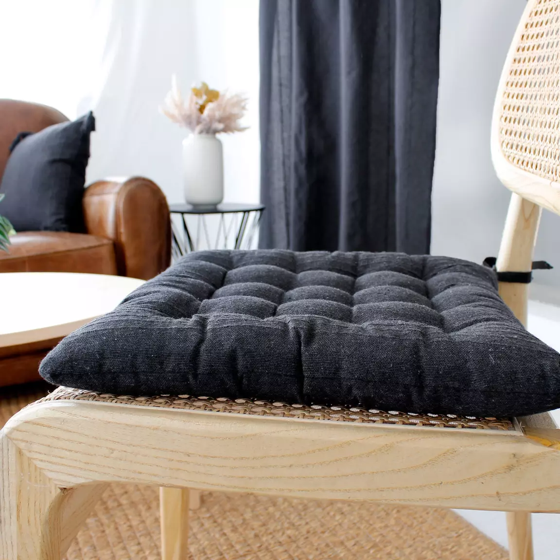 Coussin de chaise carré (38 x 38 cm) Bombay Gris anthracite
