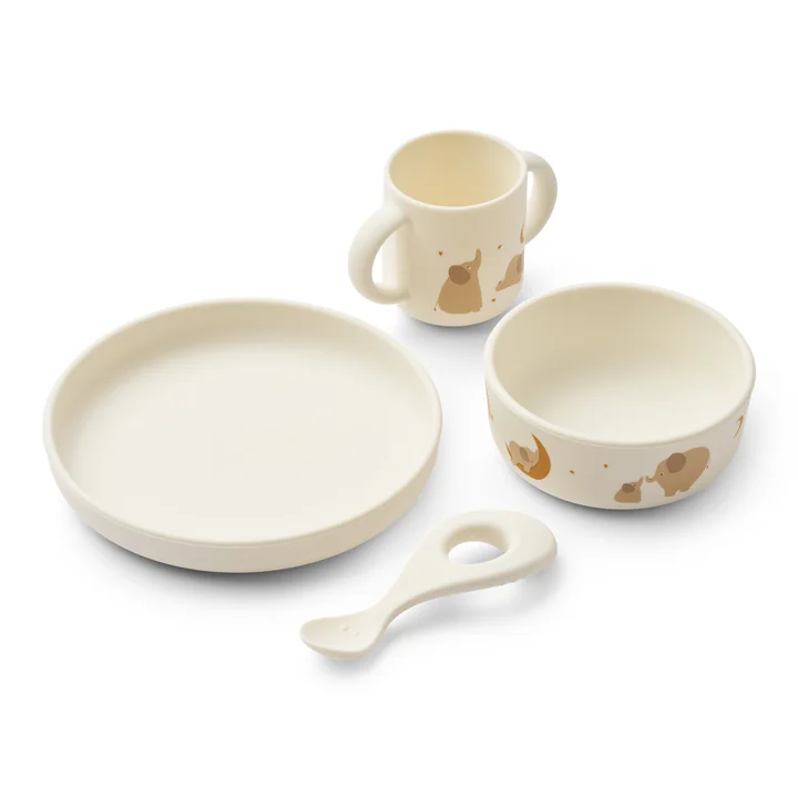 LIEWOOD - Vivi Silikon Geschirrset, Farm, butterfly / apple blossom (4er-Set)