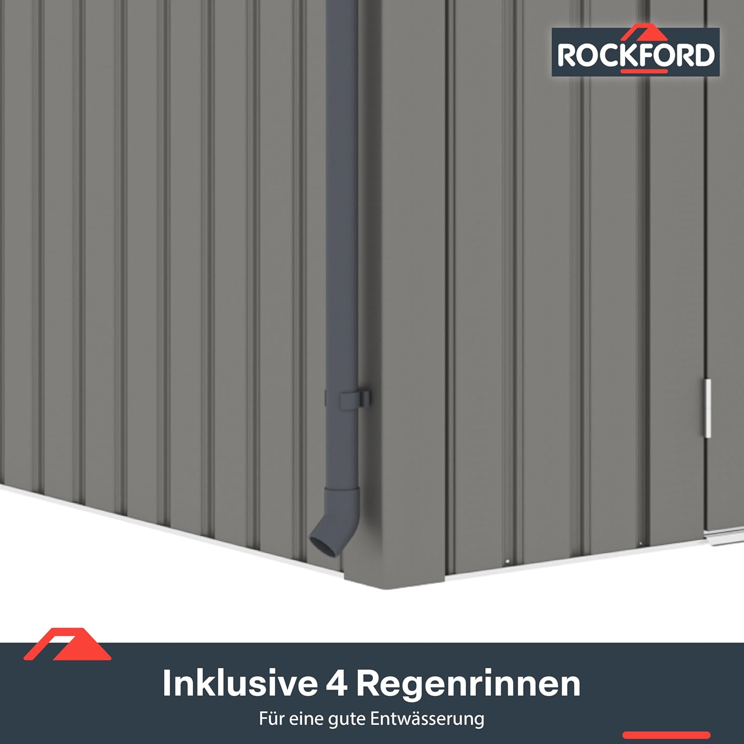 Rockford Lagos 100 gartenhaus Metall - Gerätehaus mit Doppeltür und Polycarbonat-Fenster - 230x230x222cm - Geräteschuppen, Gartenhütte, Metallgerätehaus, Fahrradgarage - Grau