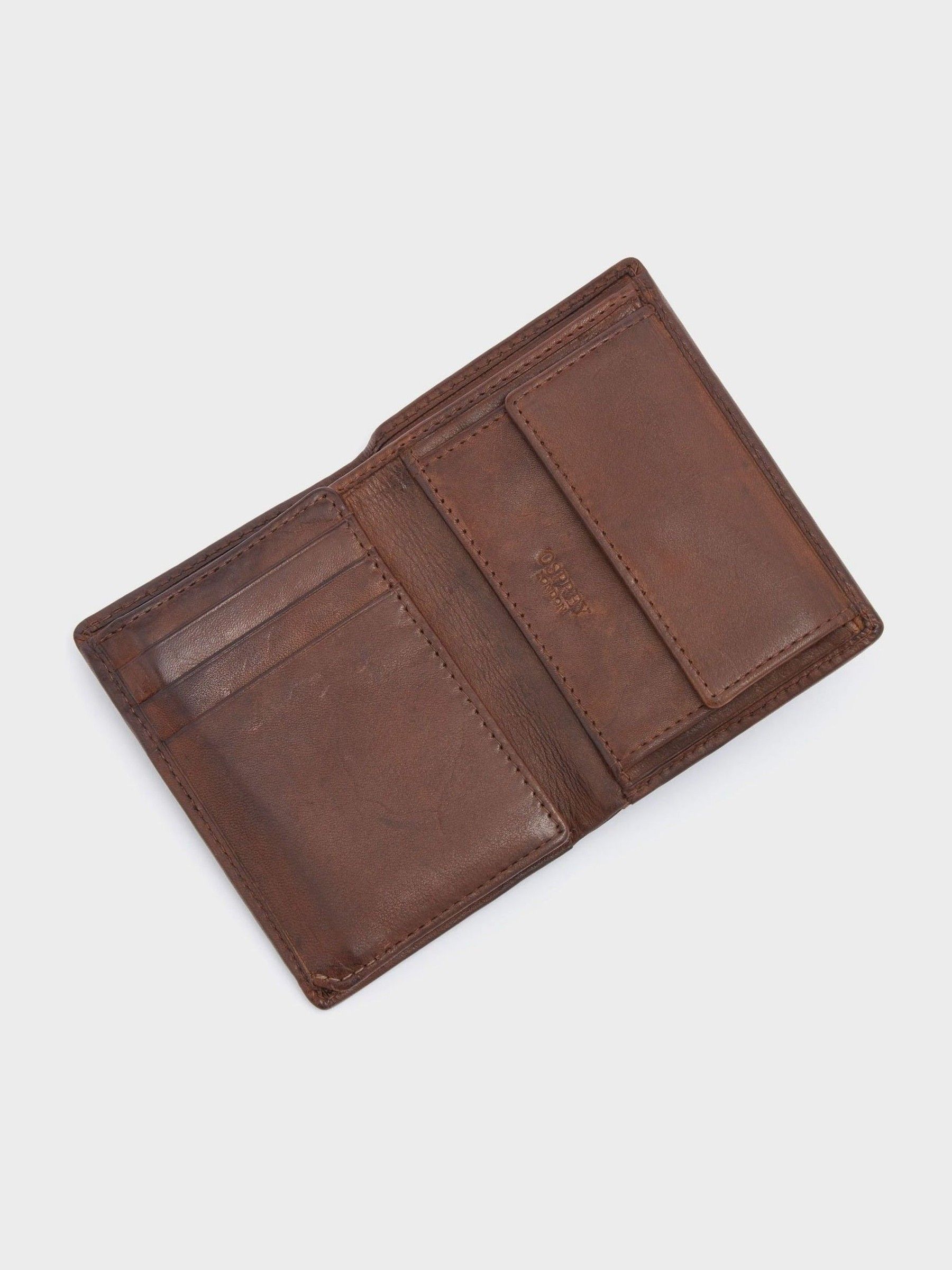 OSPREY LONDON The X Stitch Micro RFID-kaart- en muntenportemonnee van bruin leer