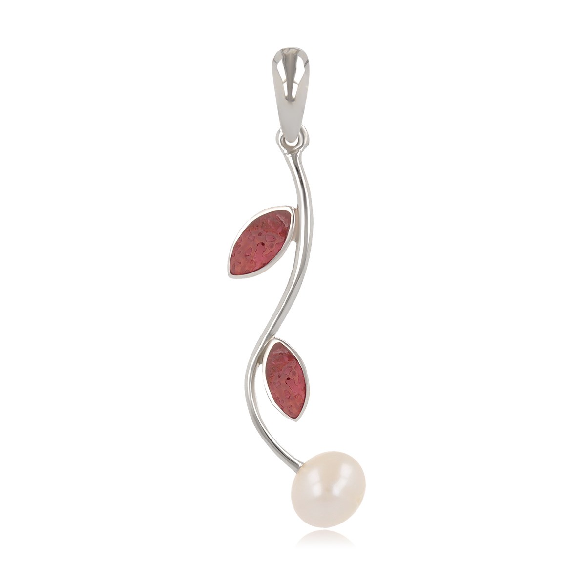 Pendentif ADEN perle de nacre blanche et pétales de corail argent 925
