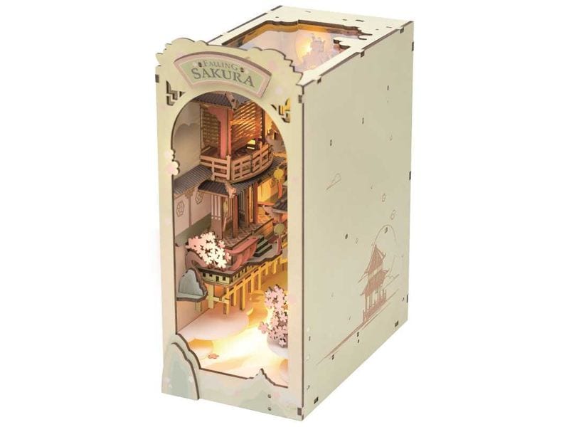 RoboTime Bausatz Book Nook Falling Sakura 3D-Puzzle aus lasergeschnittenen Holzteilen