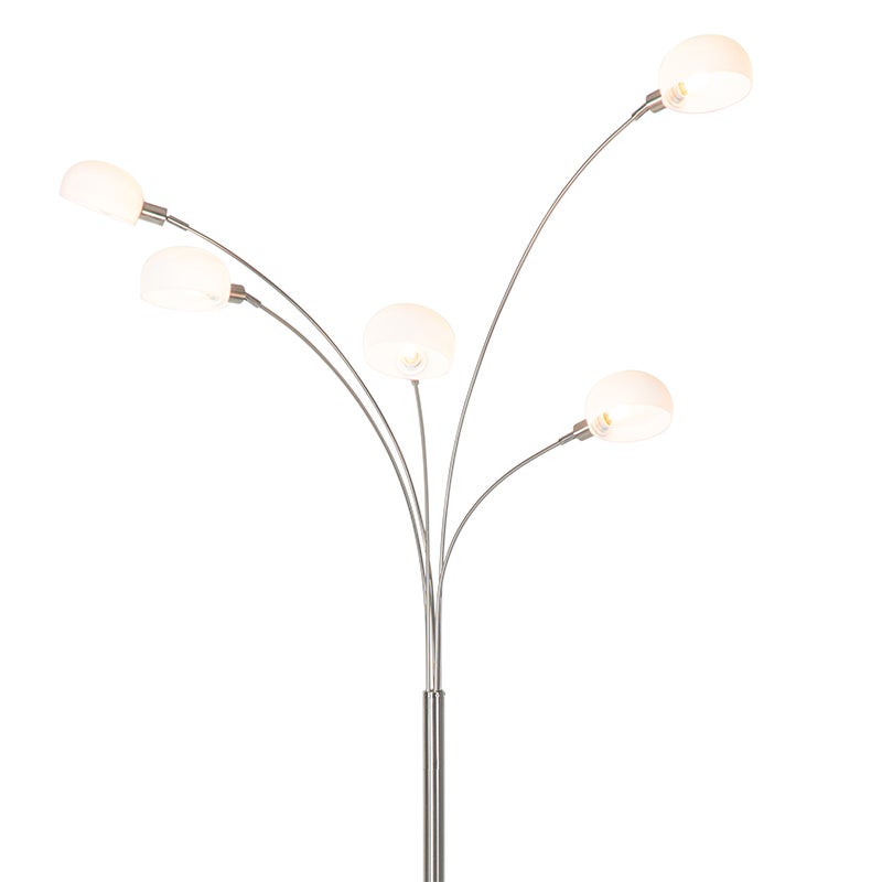 QAZQA - Design vloerlamp | Staande lamp | Lamp | Licht, staal | mat nikkel met opaalglas, 5-lichts - Sixties Marmer | Woonkamer | Slaapkamer - Staal, Langwerpig - LED-compatibel, E14
