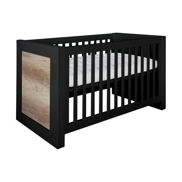 Kidsmill Long Island Babykamer Zwart / Oldwood | Bed 60 x 120 cm   Commode   Kast 2-Deurs