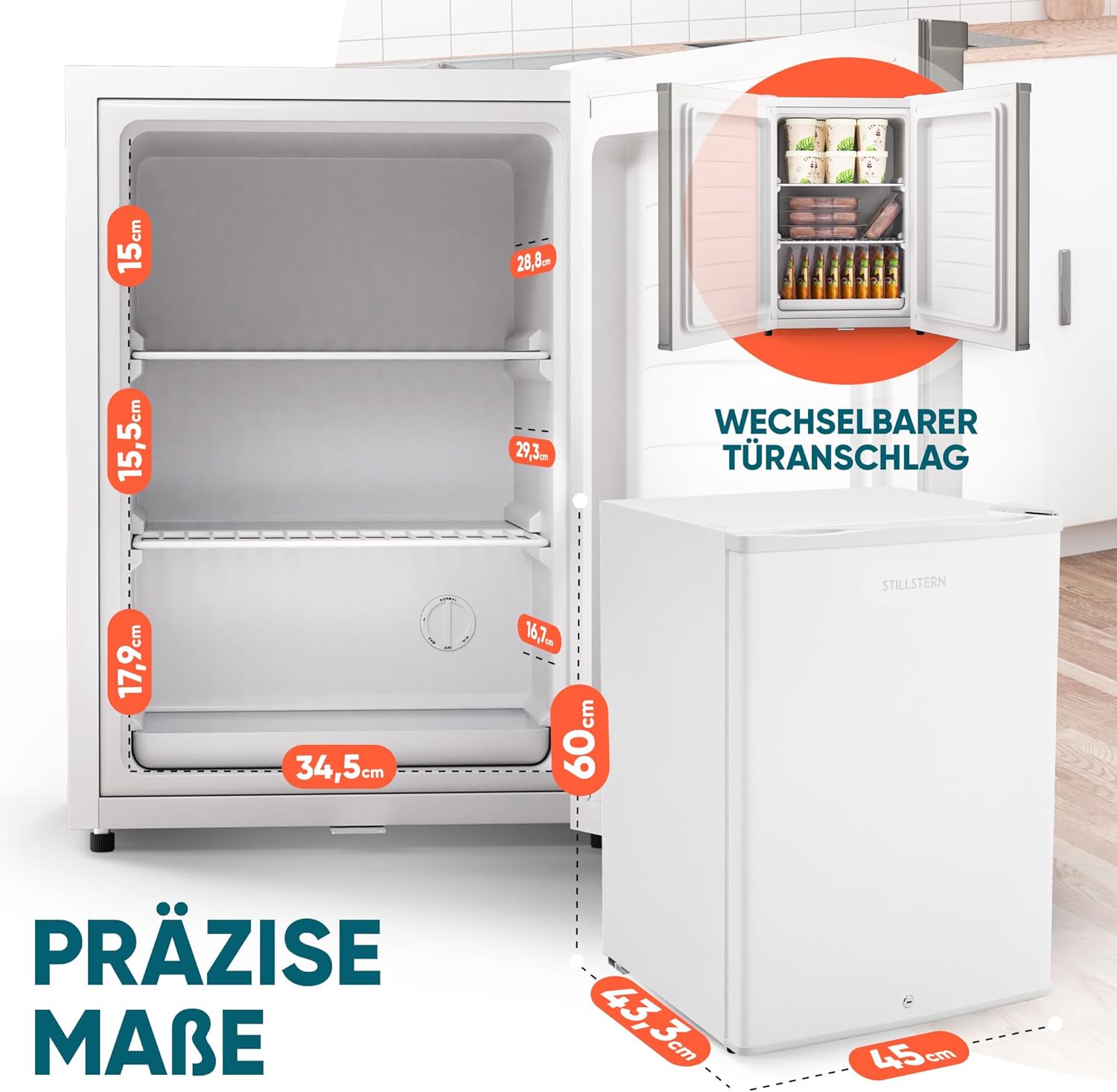 Stillstern Mini Gefrierschrank (42L) -18°C, Eiswürfelschale, Schloss, Türanschlag wechselbar, 4-Sterne Tiefkühlschrank für Camping/Büro Gefriertruhe Klein Gefrierschrank Klein Tiefkühltruhe Weiß