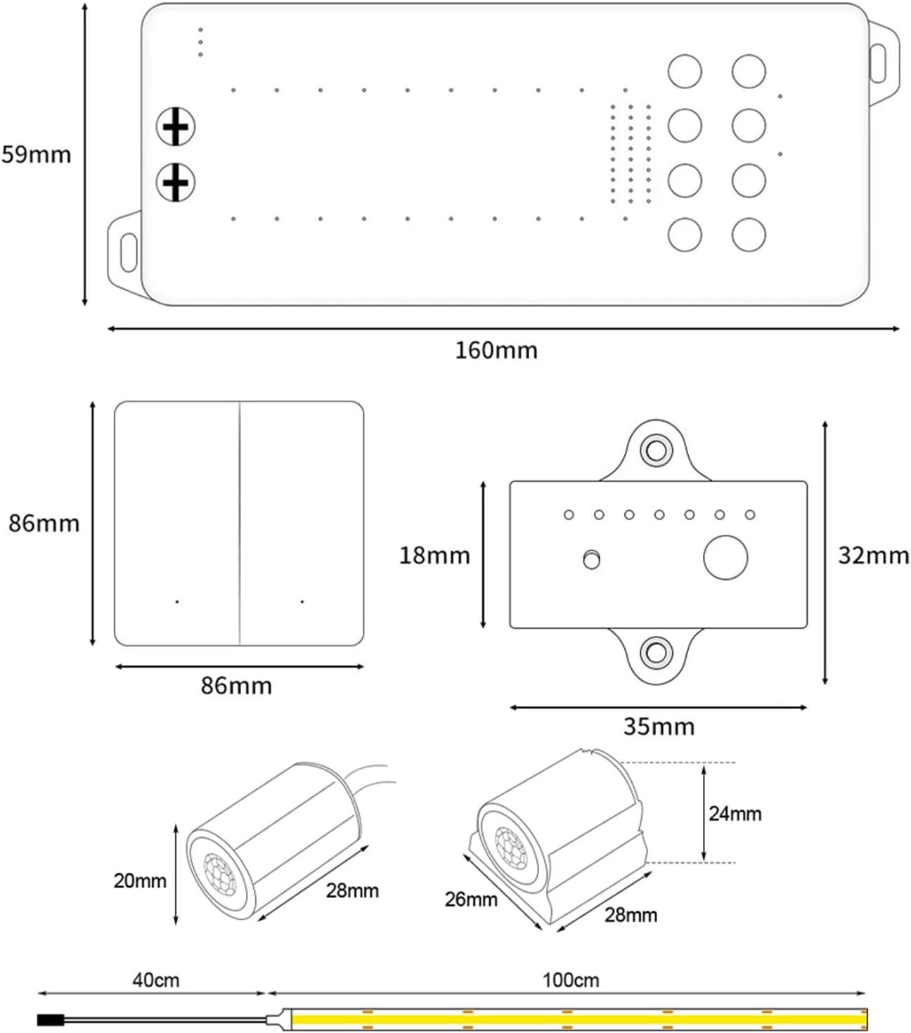 Smart LED Treppenbeleuchtung 20 Stufen Warmweiß 3000K – Intelligentes Automatisches Treppenlicht System mit Bewegungssensor, Lichtsensor & Doppelschalter, Einfache Installation, Innenlicht Set