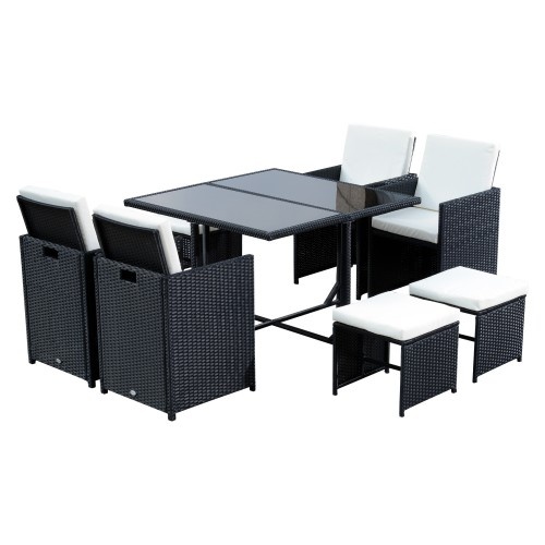 Conjunto de móveis de 9 peças em rattan e branco