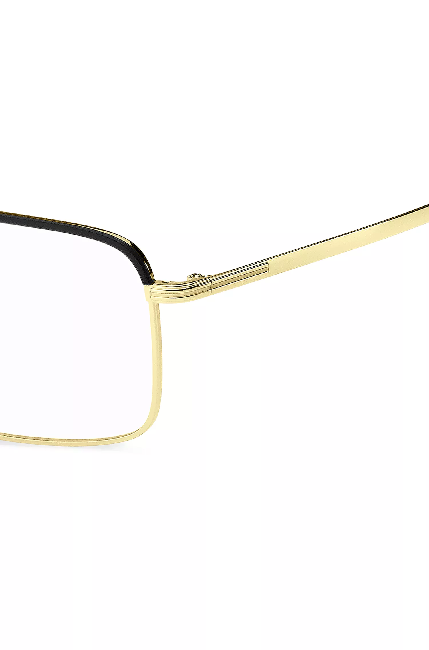 Armações de óculos BOSS Black-Steel com acabamentos em preto e dourado.