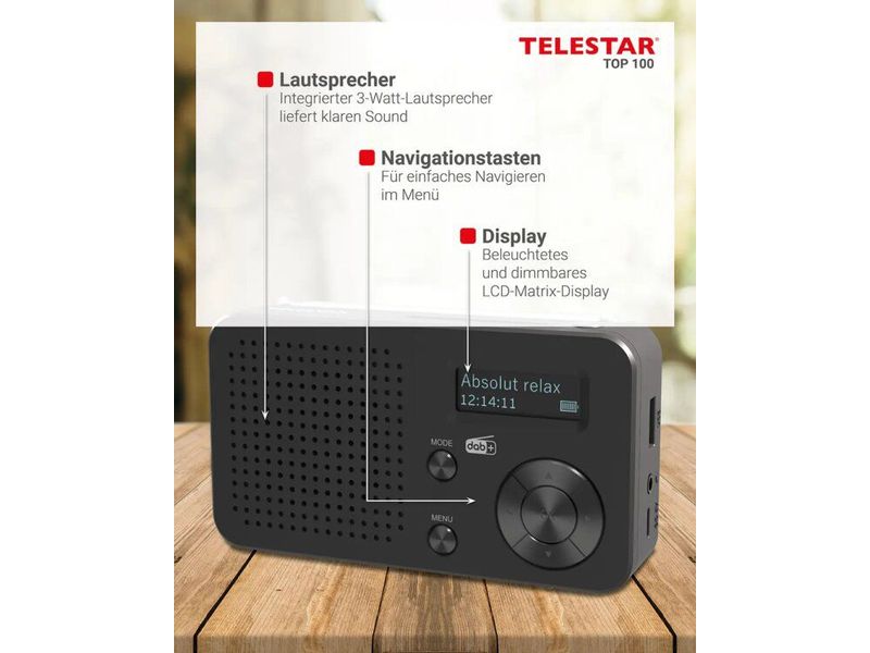 Telestar DAB  Radio TOP 100 Schwarz Portables Mono-Radio mit DAB /FM