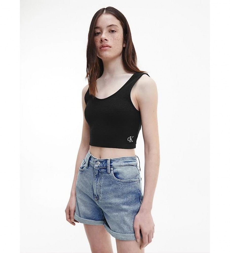 Top Calvin Klein Jeans Slub Rib Bralette preto