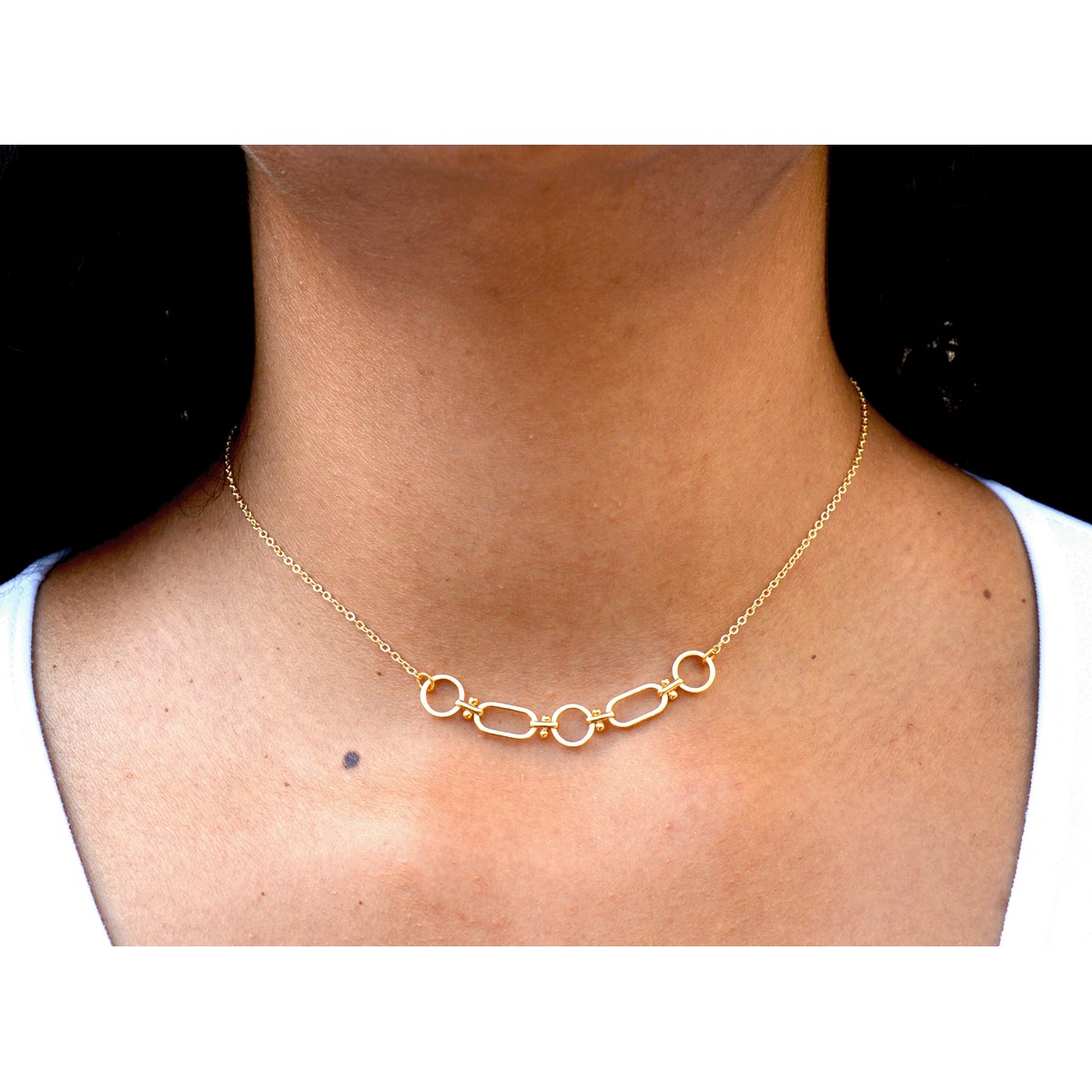 Collier délicat ras du cou chaîne fantaisie-doré à l 'or fin
