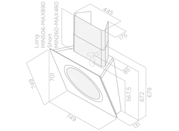 Elica Om Air BL/F/75 - Hætte - skorsten vinklet - bredde: 74.9 cm - udtrækning og gencirkulation (med ekstra ekstrationssæt) - sort glas