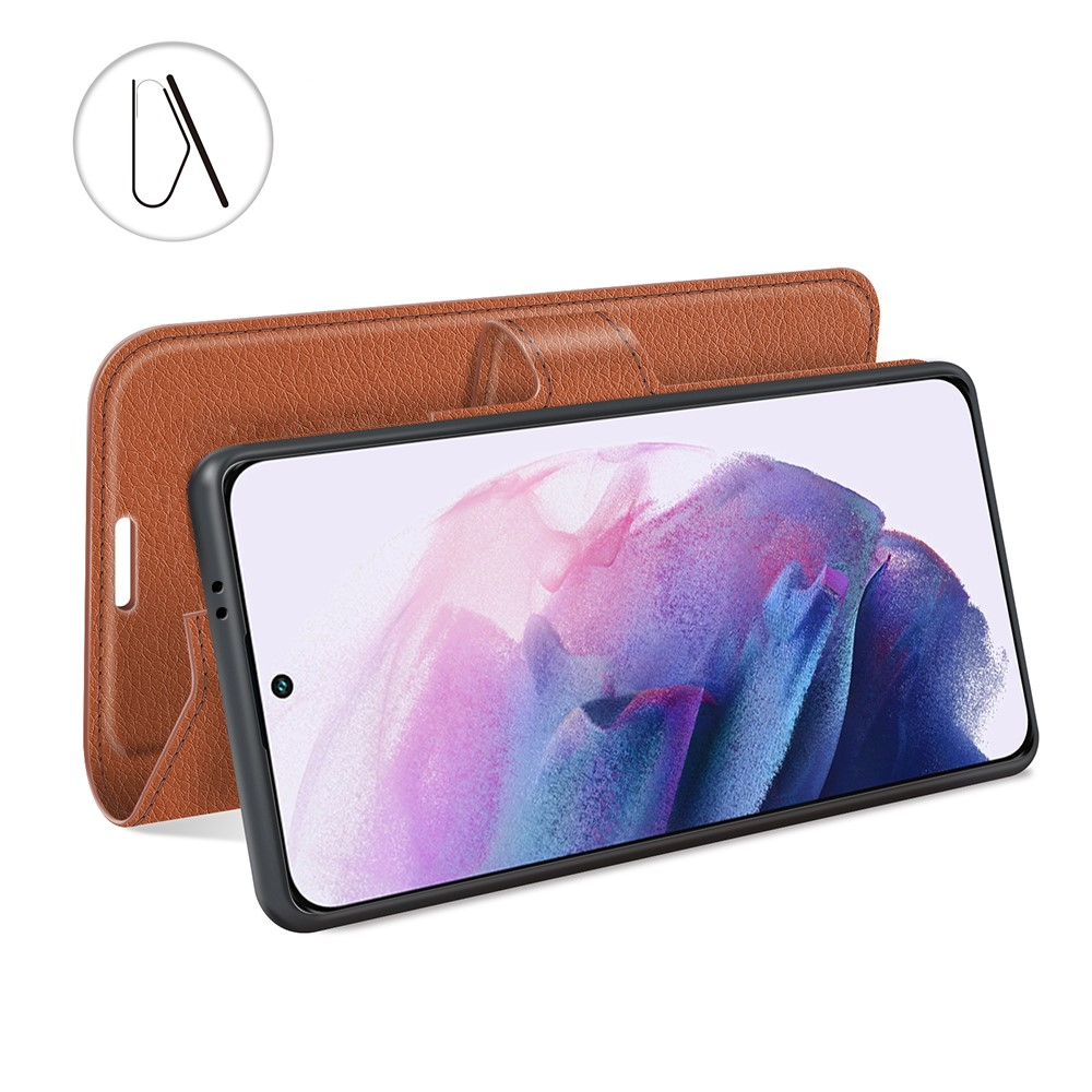 Samsung Galaxy S22 5G Leder Tasche Flip Cover Litchi Look - Braun