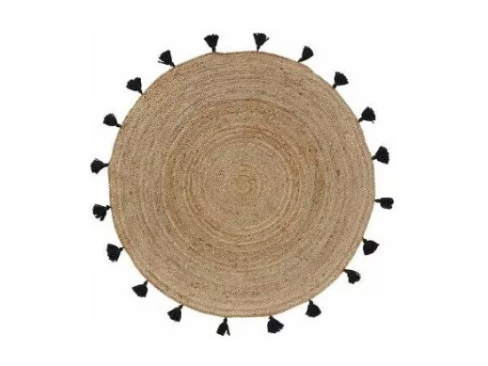 Tapis rond à pompons - D 120 cm - Shira Noir