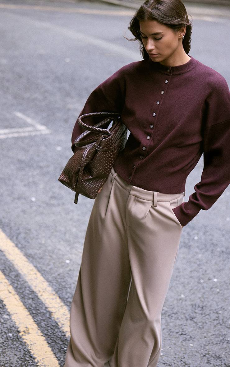 Rouge Vin Cardigan En Maille Compacte