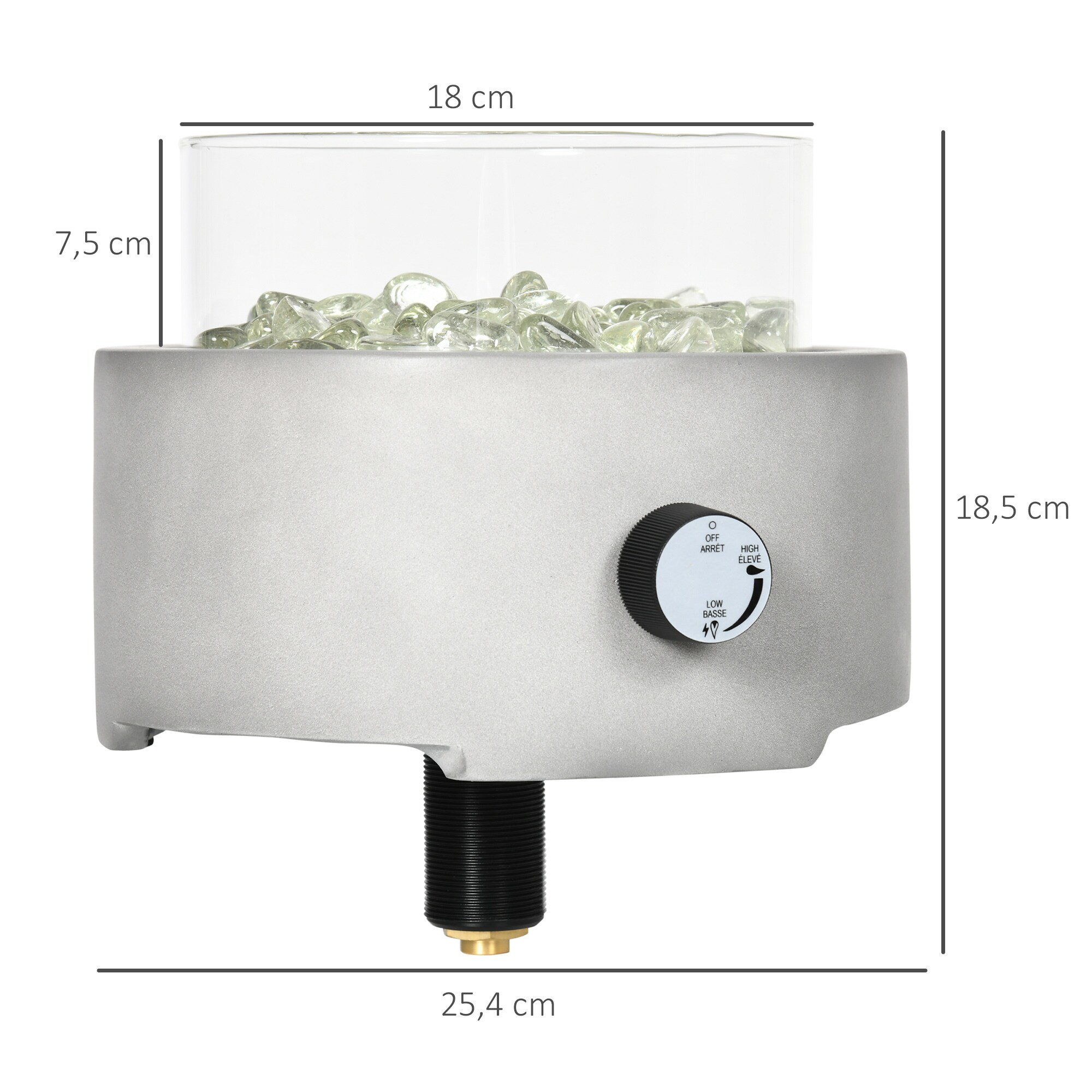 Outsunny Propan-Feuerstelle mit Glasperlen grau 25,4L x 25,4B x 18,5H cm