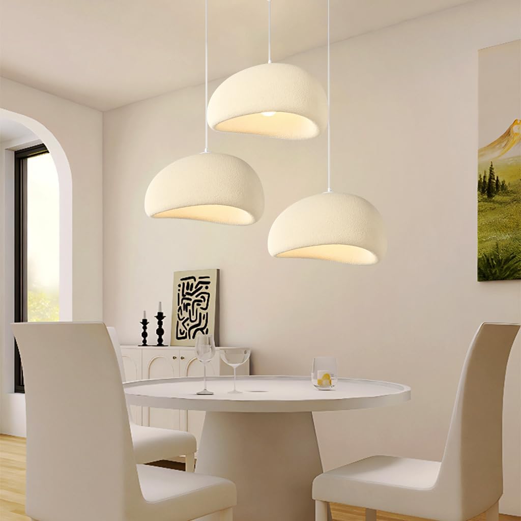 YUPIN Moderne Creme Hängelampe Wabi-sabi Restaurant Hängeleuchte Aus Polystyrol E27 Esstisch Kronleuchter Mit 3-flammig Japanischer Stil Kreativ Pendelleuchte Für Wohnzimmer Schlafzimmer Bar(B Beige)