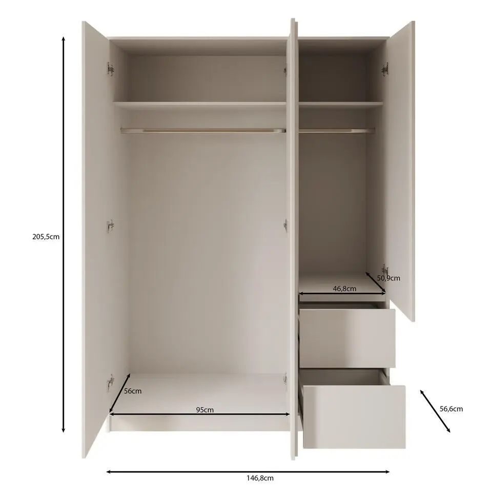 Meubella - Kledingkast Brett - Wit - 147 cm