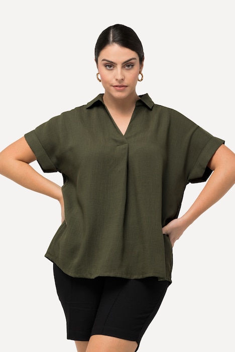 Bluse, Rücken-Knöpfe, Oversized, Zierfalte, Halbarm