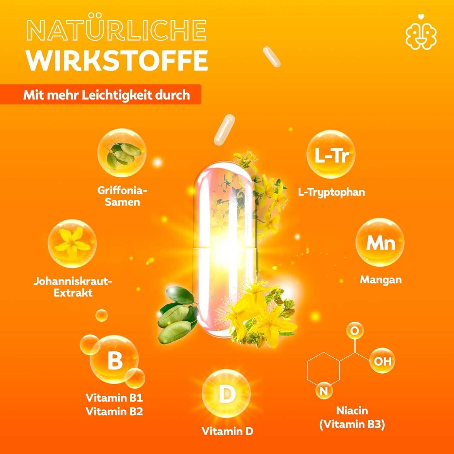 serotalin HAPPY MOOD 60 KAPSELN - Johanniskraut, 5-HTP & L-Tryptophan | Stimmungsboost | koffeinfrei