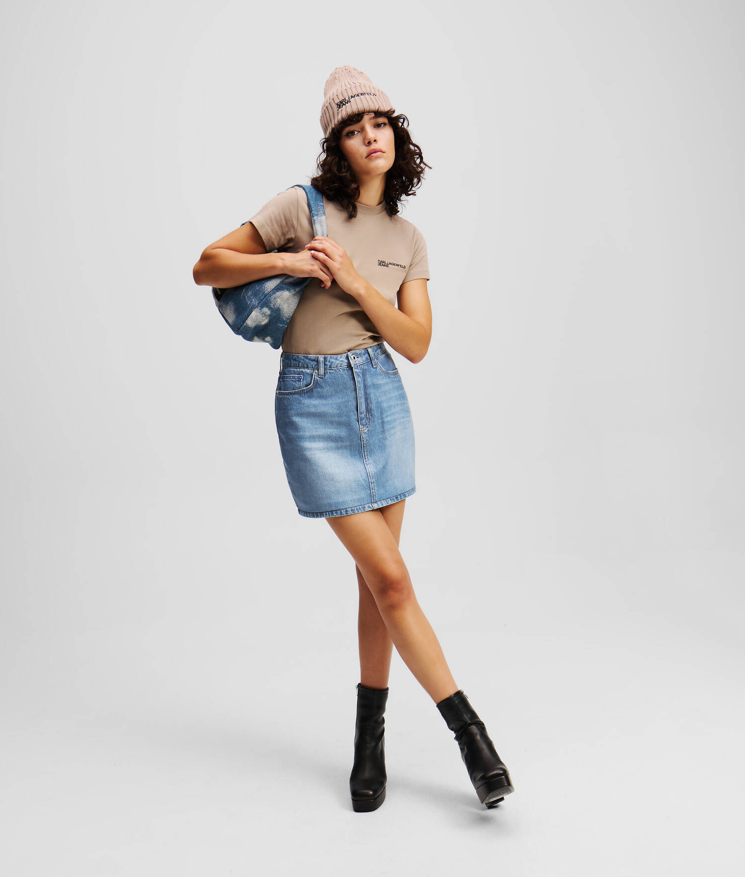 MINI-JUPE EN DENIM ENDUIT - Bleu enduit