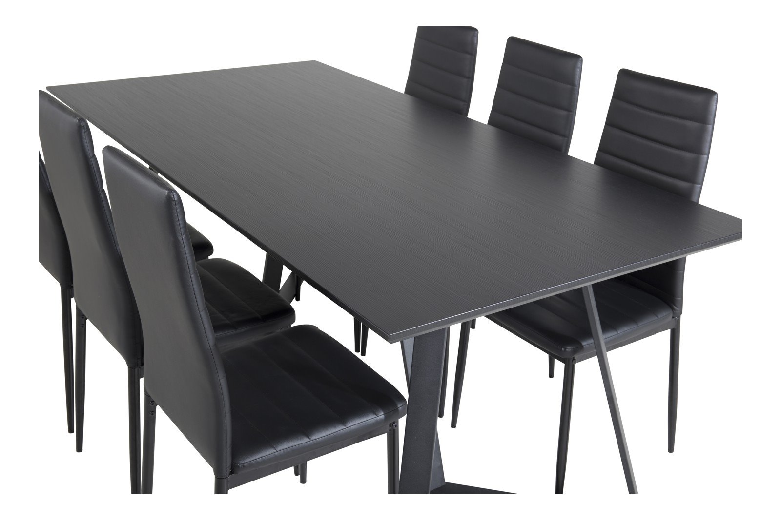Marina og Slim Spisegruppe Marina spisebord i sort med 6 stk. Slim spisestoler i Sort og sorte ben.