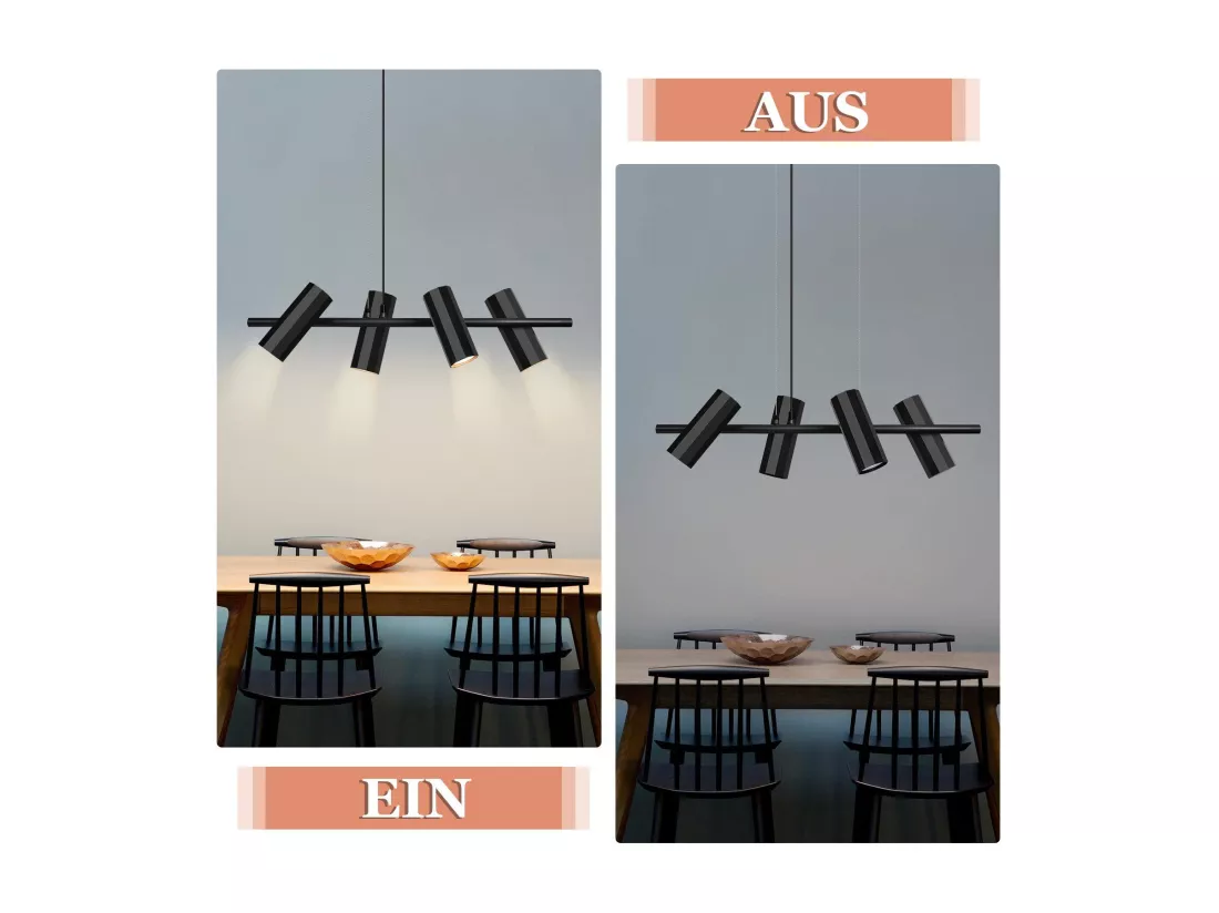 NETTLIFE Suspension métal noir diamètre 66 cm GU10 4 flammes salon moderne industriel pour intérieur cuisine chambre