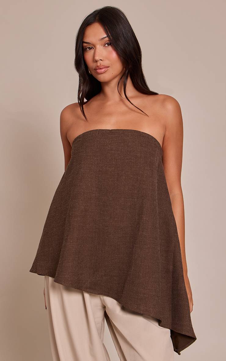 Chocolat Haut Long Bandeau Tissé À Ourlet Asymétrique