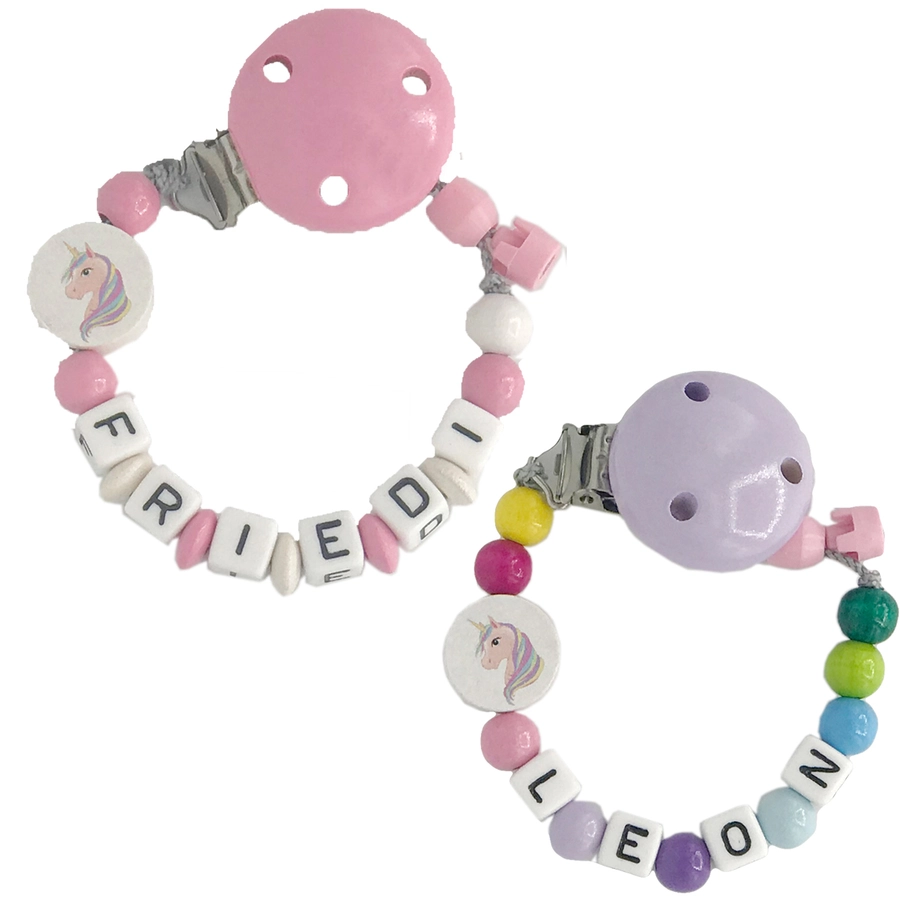 Schnullireich Schnullerkette mit Namen Einhorn Rosa