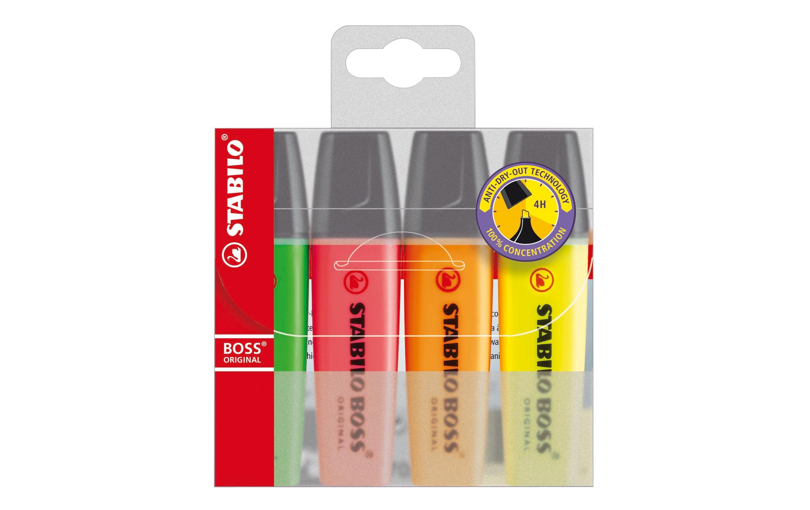 Textmarker Boss Original 4 Stück, 4 FarbenTextmarker, 4er Etui